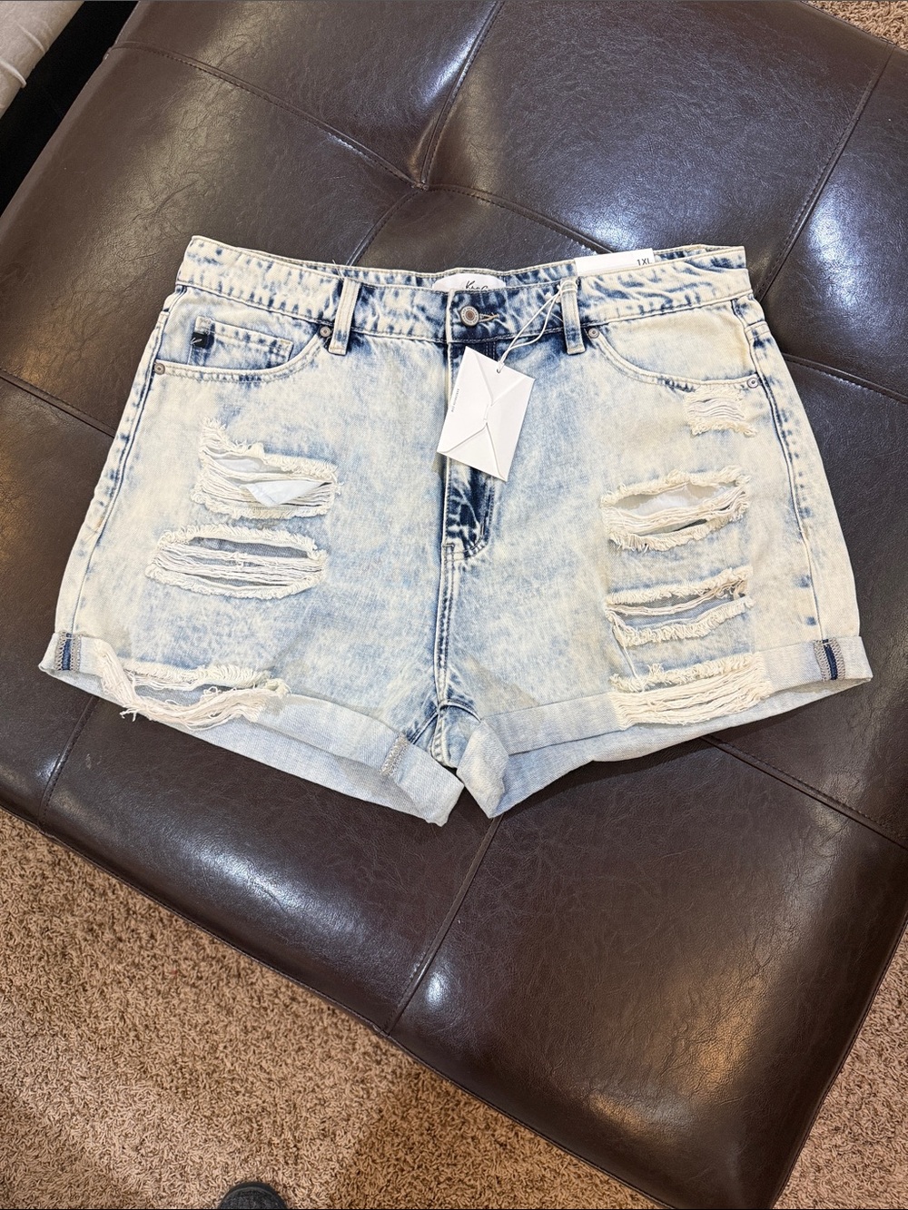 KanCan Light Acid Wash Distressed Denim Shorts